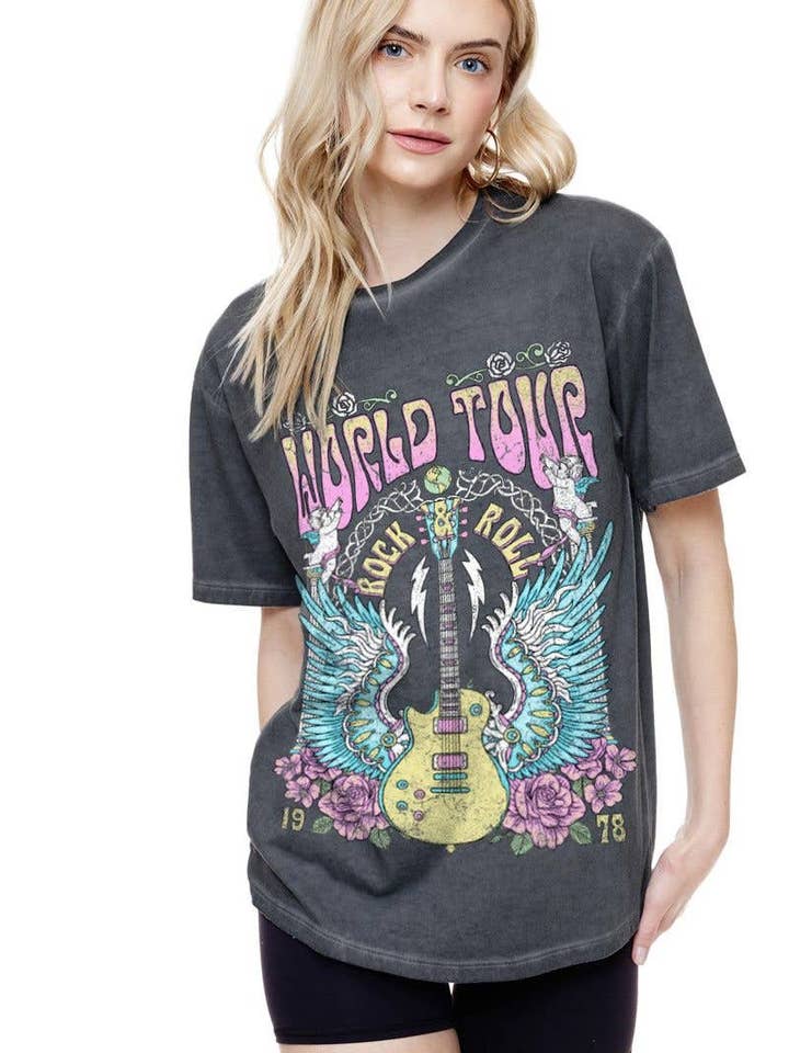 World Tour Rock '&' Roll Graphic S/S Lunar Dye Tee for wholesale by Foryeri