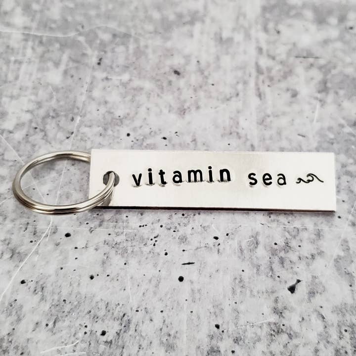 Salt and Sparkle - Wholesale Keychain - Unisex - vitamin sea with wave emoji Aluminum Bar Key Chain
