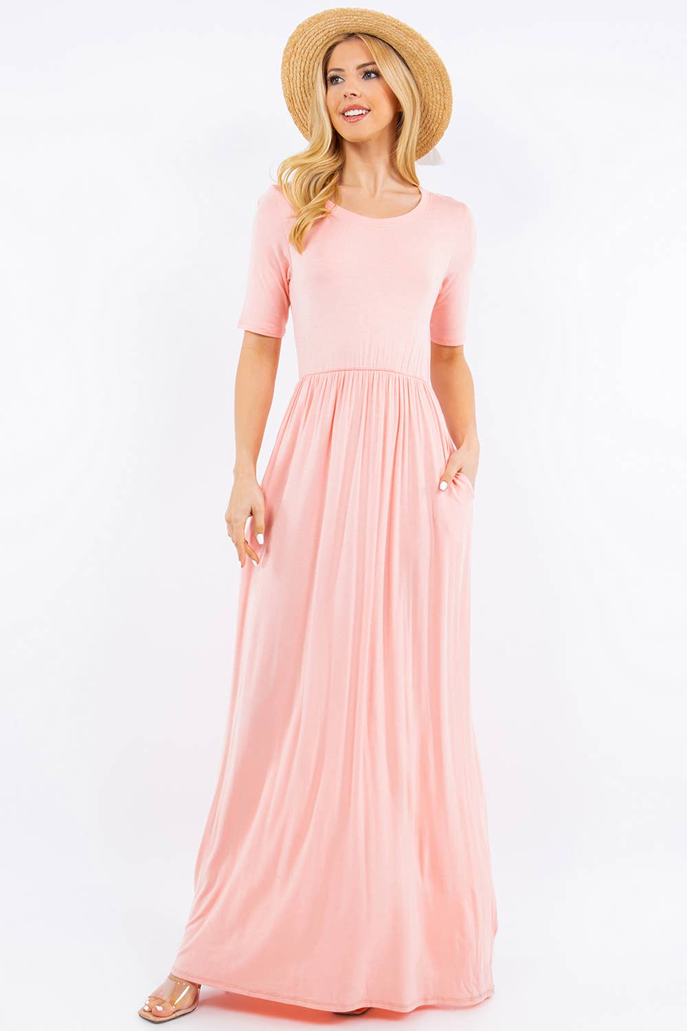 Celeste Clothing - Wholesale Dress - Women's - PLUS SIZE MODEST MAXI DRESS WITH POCKETS -CD23411T-PL28