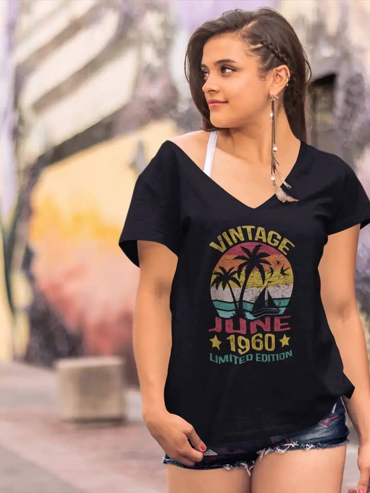 Camiseta ULTRABASIC para mujer, vintage, junio de 1960, retro, puesta de sol, regalo de 60 cumpleaños para venta al por mayor de ULTRABASIC