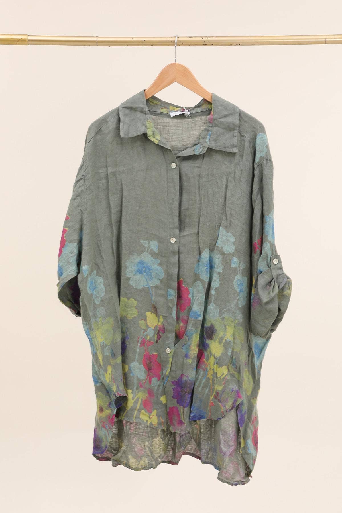 la maison des fibres naturelles - Wholesale Tunic - Women's - flared floral print linen blouse 26513 100% linen +SIZE8