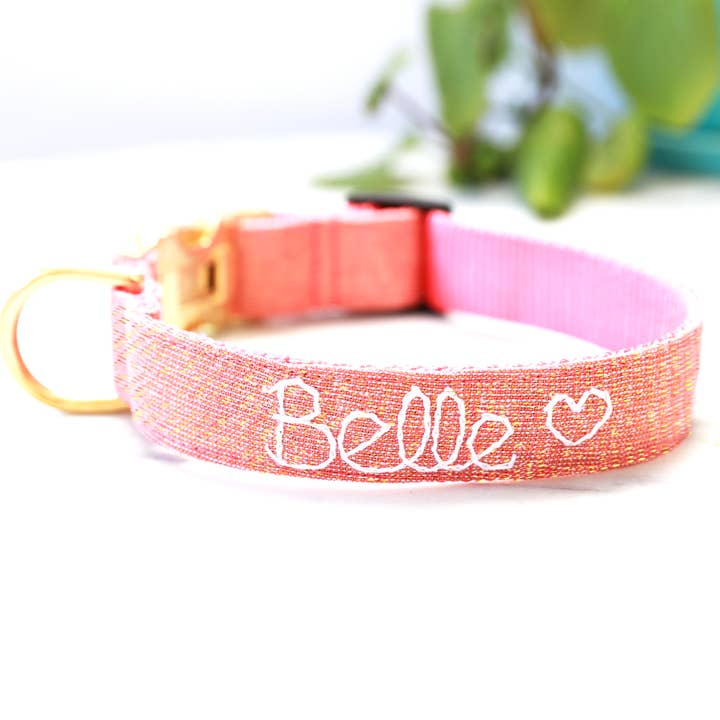 Mimi Green - Wholesale Pet Collar - Dog - Rose Gold Embroidered Dog Collar Personalized w/ Dogs Name 0