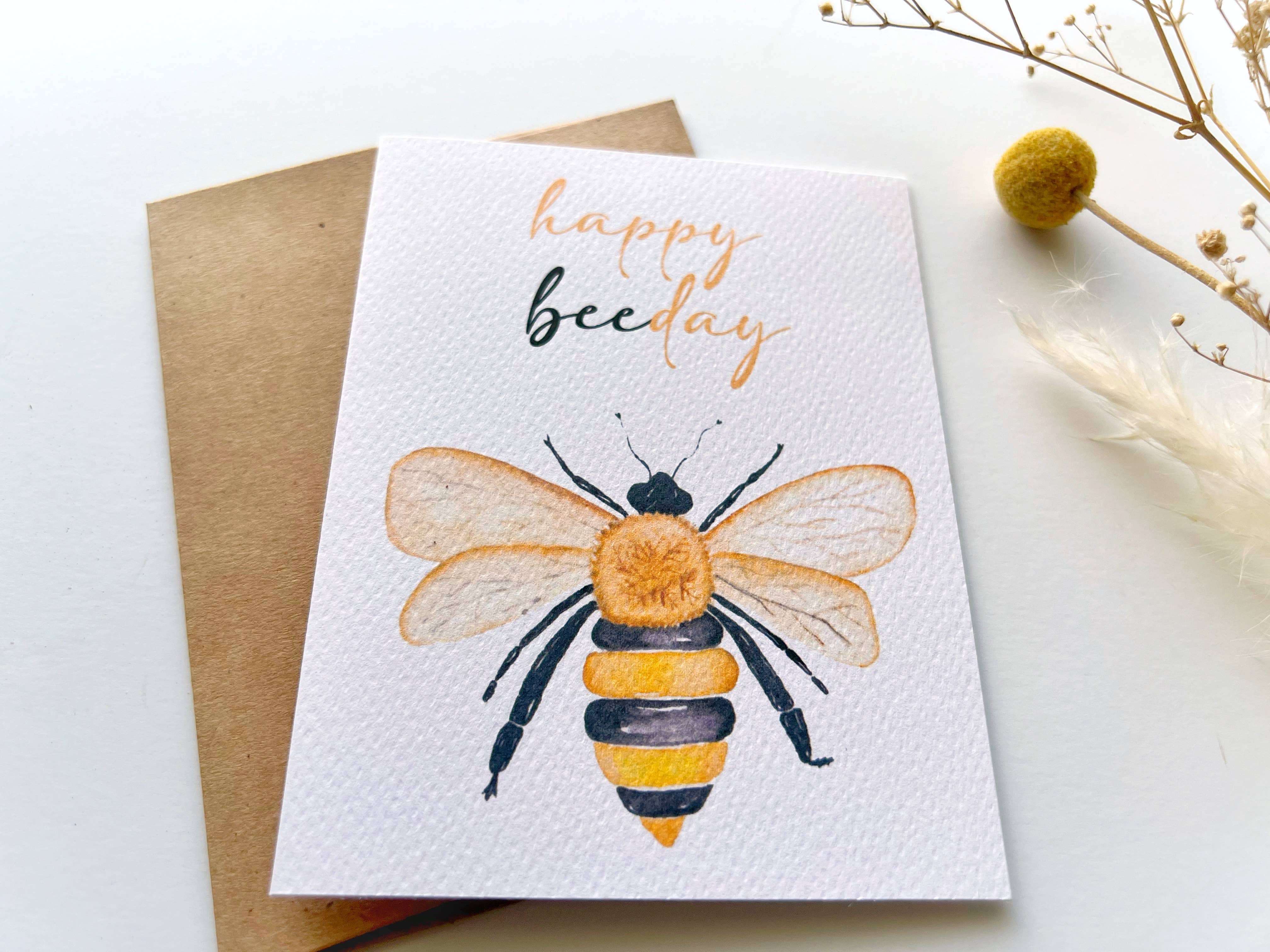 Ellamoonart - Wholesale Birthday Card - Bee-Day Watercolor Greeting Card | Birthday Card2