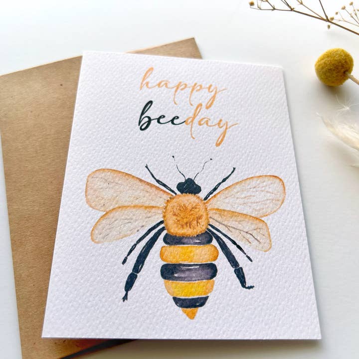 Ellamoonart – wholesale Birthday card – Bee-Day Watercolor Greeting Card | Birthday Card2