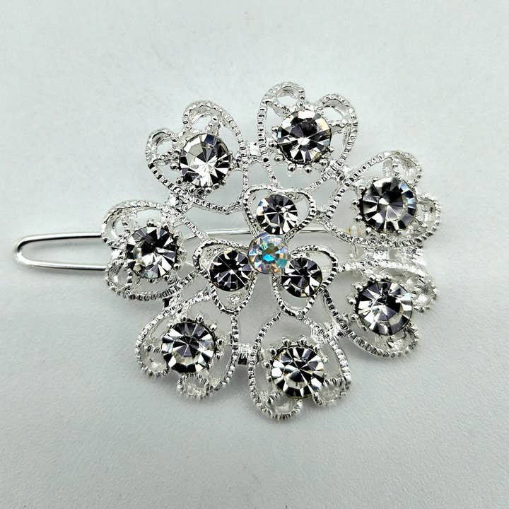 1.5" Floral Rhinestone Hair Clip β Silver Hair Accessory for wholesale by Crover