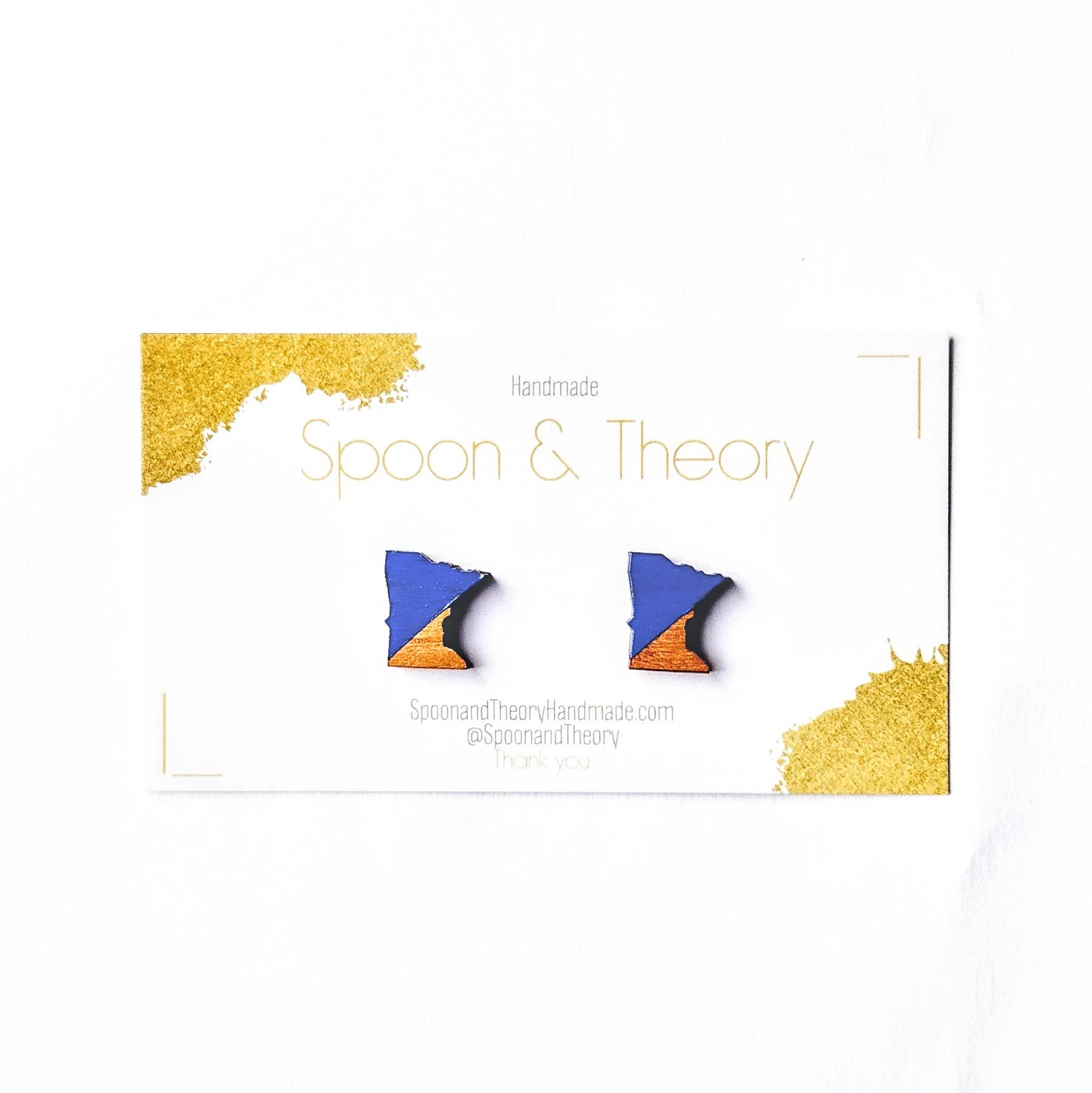 Spoon & Theory Handmade - Wholesale Stud/Post Earrings - Minnesota State Studs | Cobalt Blue MN Wood Stud Earrings1