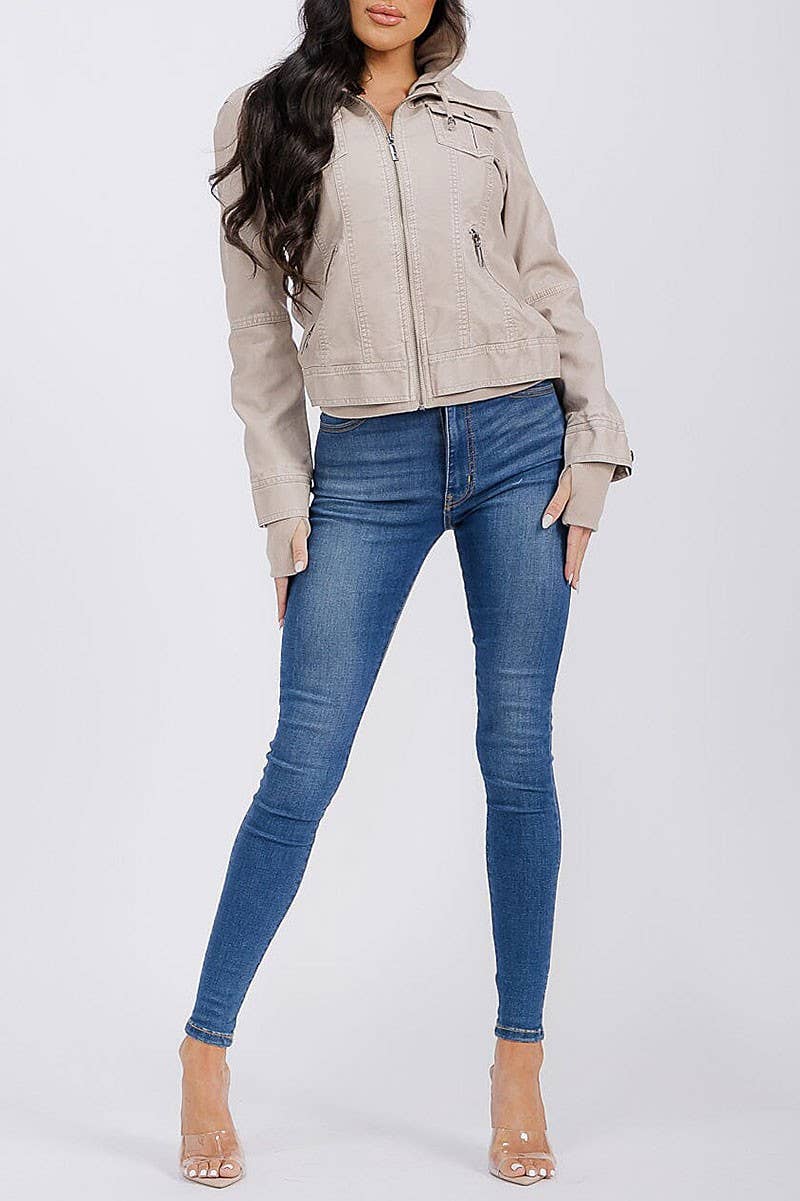 ROUSSEAU - Venta al por mayor Chaqueta de cuero - Mujer - CHAQUETA CON CREMALLERA, BOLSILLOS, CAPUCHA DESMONTABLE Y POLIPIEL PU13