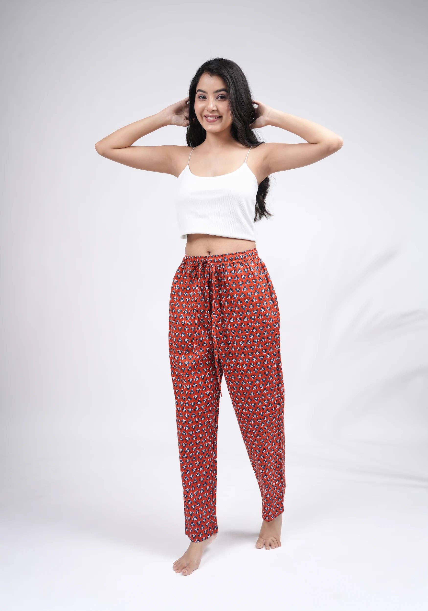 Zillajee - Wholesale Sleepwear Bottom - Women's - Floral Pajamas, Cotton PJs, Soft Sleepwear- Crimson Charm
