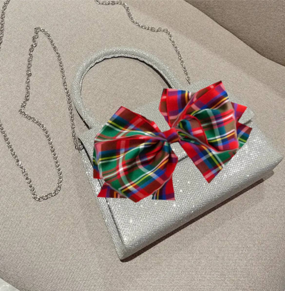 Peachy Pendants - Wholesale Top Handle Bag - Women's - Sparkle Purse - with Red Plaid Bow4