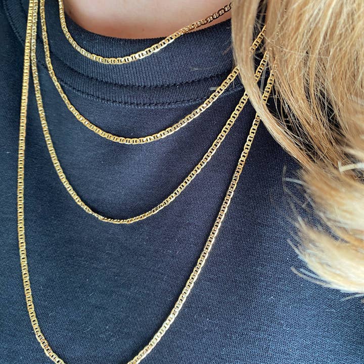 GoldFi - Venta al por mayor Collares de cadenas y eslabones - Cadena plana marinera de 2 mm chapada en oro 18k3