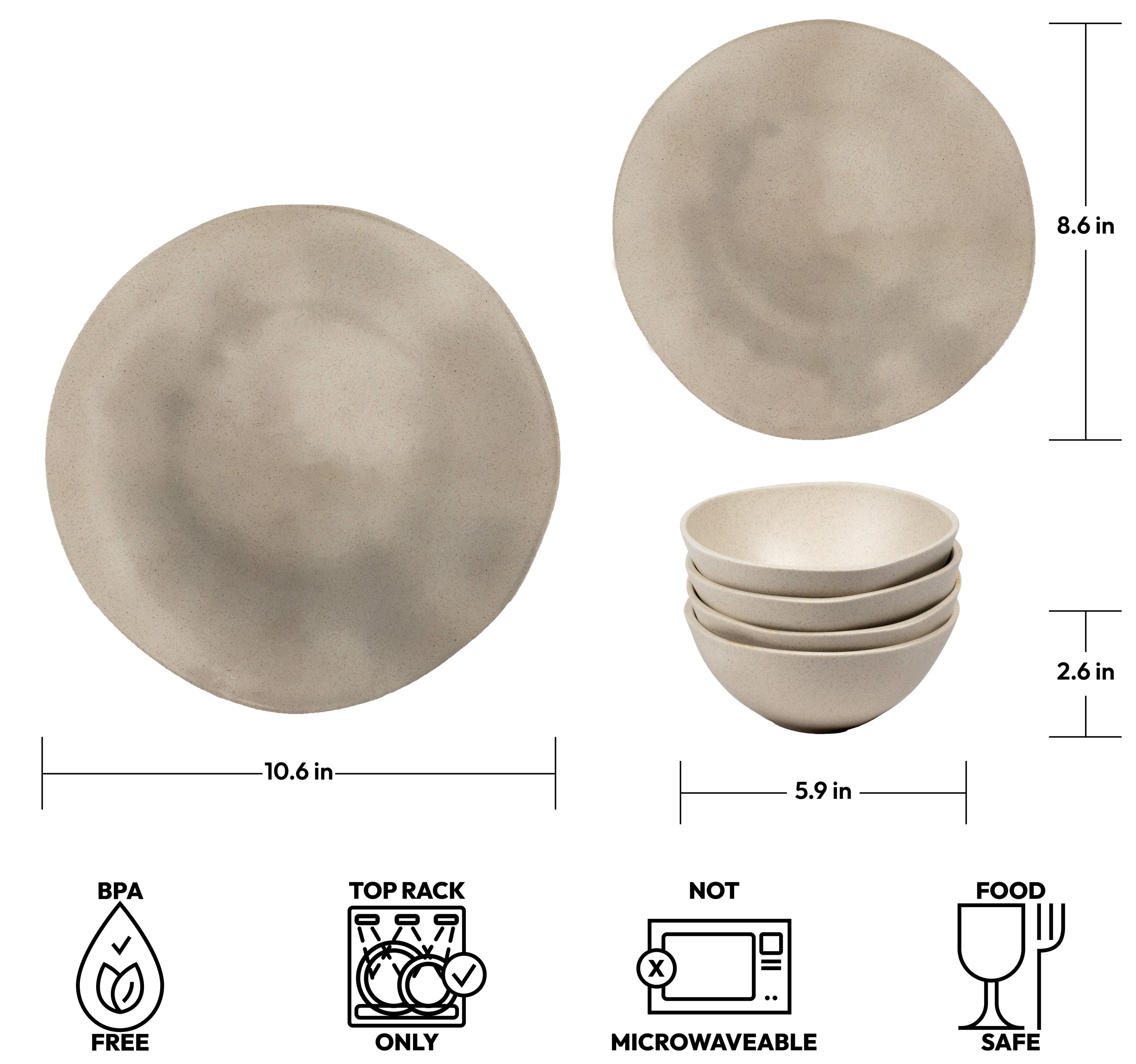 Abode Homewares by TarHong - Wholesale Tableware set - Organic Coupe Wheat Off White PP 12 Pc Dinnerware Set3