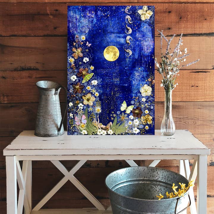 Nature Inspired Floral Print, Original Art, Moon Garden Art for wholesale by Manda Marble LLC