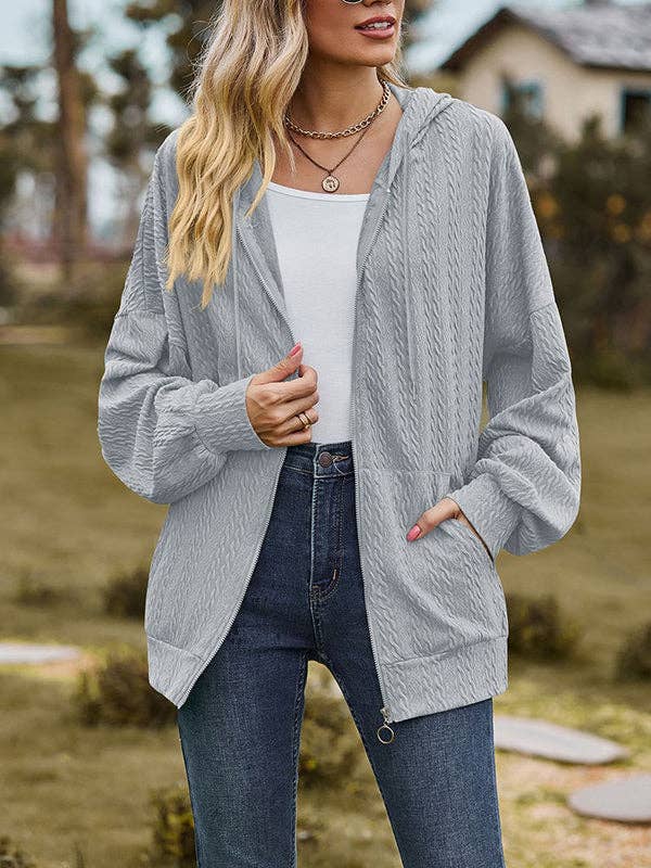 UZ Wholesale Store - Wholesale Hoodie - Women's - Drawstring Hooded Pockets Solid Color Zipper Long Sleeves Lo16