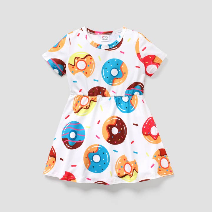 PatPat - Wholesale Dress - Kids - Toddler Girl Food Donut Print Short-sleeve Dress