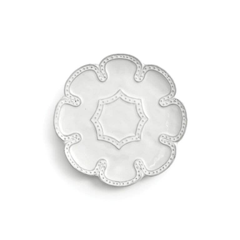 Arte Italica & Crown Linen Designs - Wholesale Appetizer Serveware - Bella Bianca Beaded Lace Bread / Canapé Plate