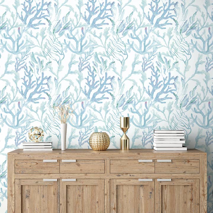 Coral Reef Aqua Peel and Stick Wallpaper, 28 sq ft for wholesale on Faire7