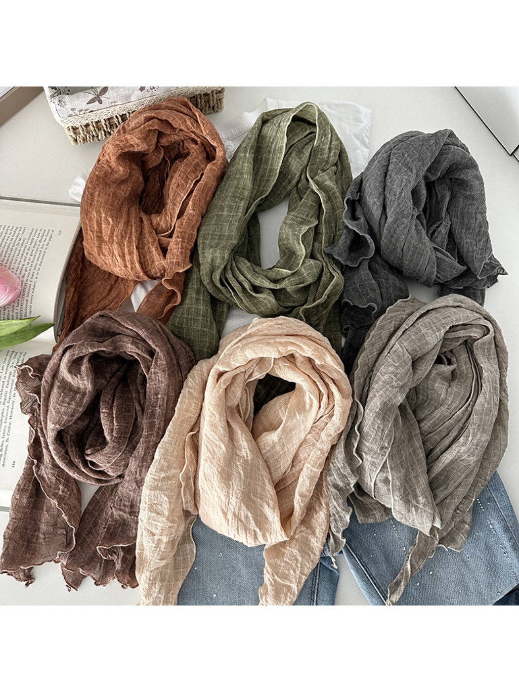 Funkyrel® Atzbranding Limited - Wholesale Scarf - Women's - Scarvii - Vintage Solid Color Women's Crinkled Scarf8