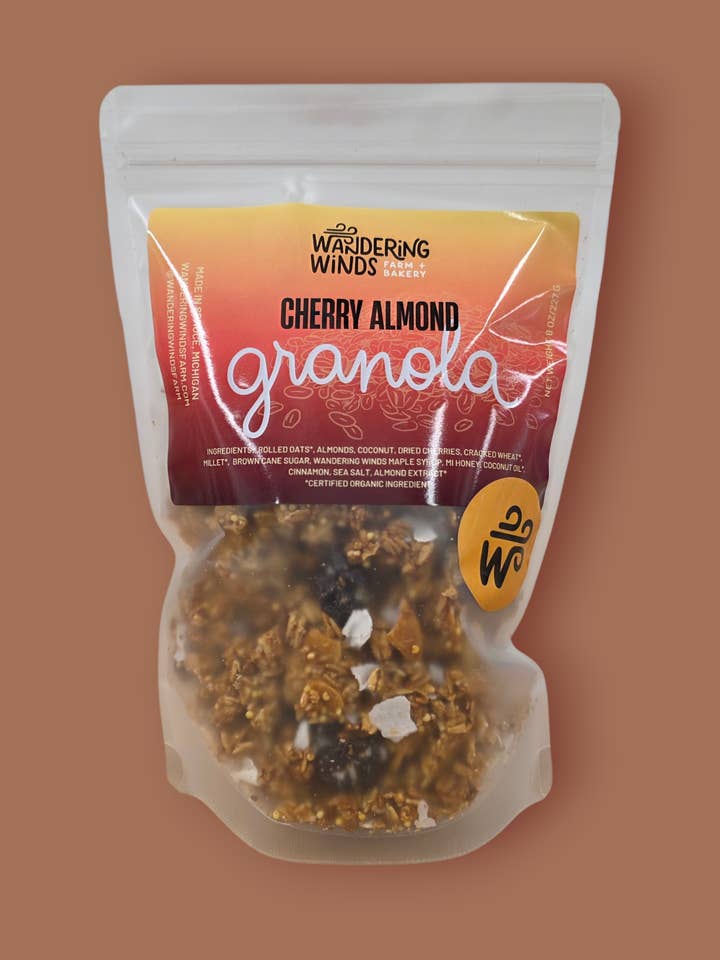 Cherry Almond Granola for wholesale by Wandering Winds Farm + Bakery