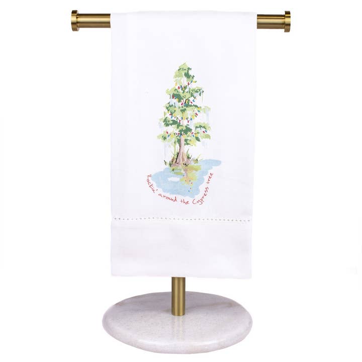 Rockin' Around the Cypress Tree Hemstitch Hand Towel White/Multi 20x28 for wholesale by The Royal Standard