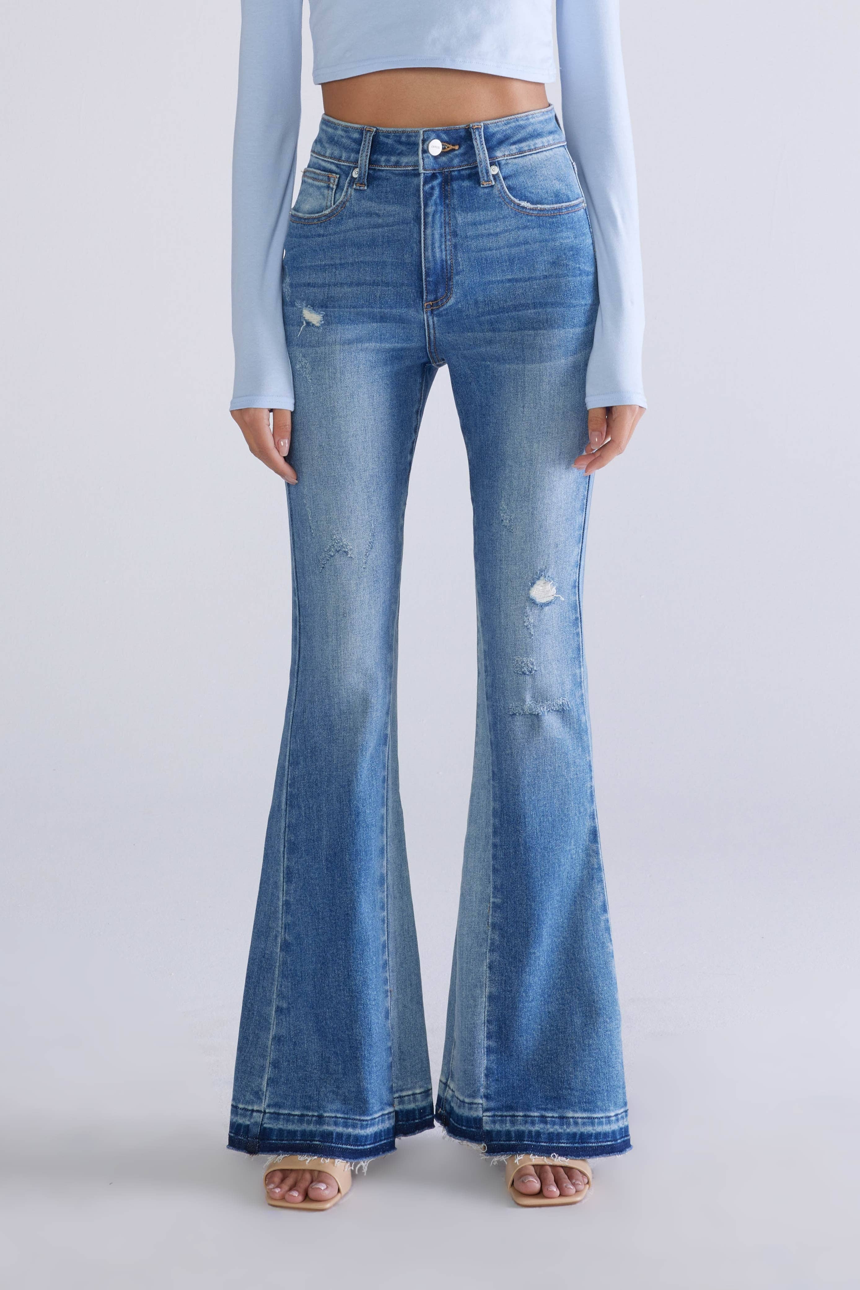 bleu Écharpe évasée à ourlet bloc de couleur bleu moyen pour femmes, automne en vente sur Faire0