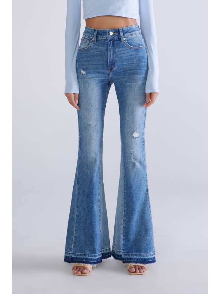 bleu Écharpe évasée à ourlet bloc de couleur bleu moyen pour femmes, automne en vente sur Faire