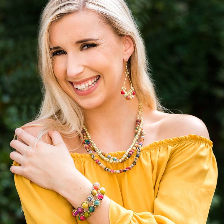 Anju Jewelry - Wholesale Beaded Bracelet - Aasha Kantha Brass Frame Handcrafted Bracelet