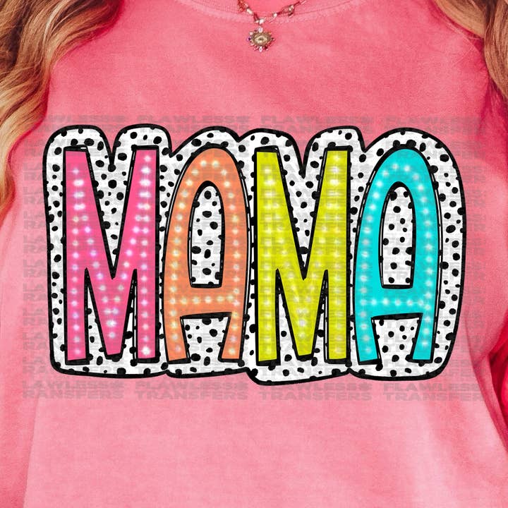 Flawless Transfers – Papel transfer para sublimação por atacado – Mama Bright Color Doodle Dalmatian Dots Transferência DTF0