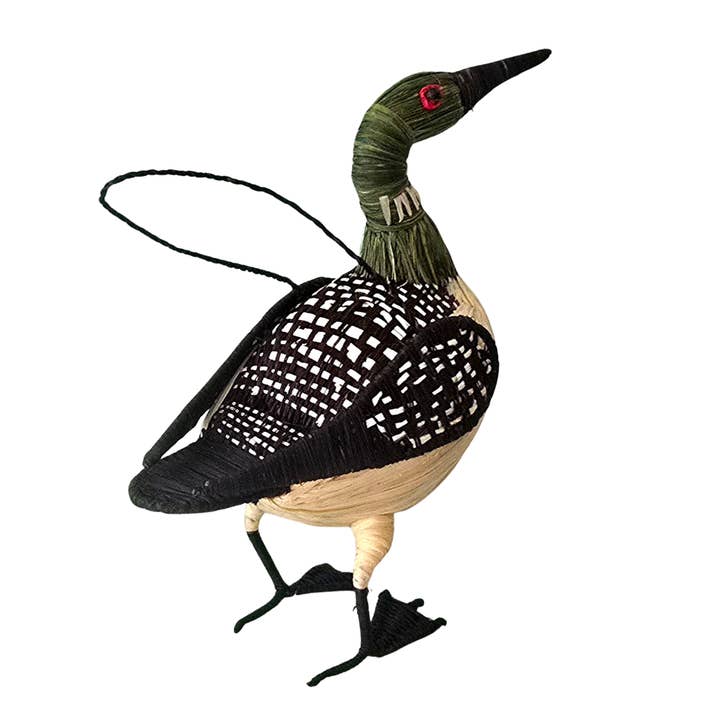 COMMON LOON - BIRD FAIR-TRADE CHRISTMAS TREE ORNAMENTS - WOVEN BY PERUVIAN AMAZON ARTISAN for wholesale by Amazon Ecology