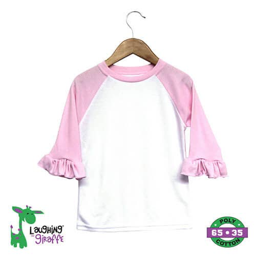 Giraffa Ridente Maglietta Raglan con Volant per Bambini per la vendita all'ingrosso da parte di PLT Wholesale