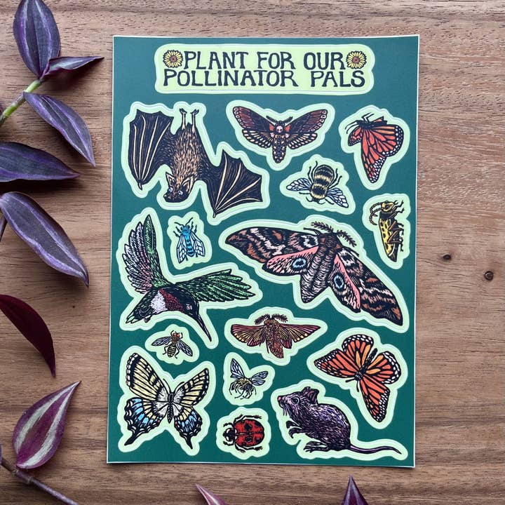 Pollinator Pals Sticker Sheet | matte vinyl butterflies bees for wholesale by stickiemi