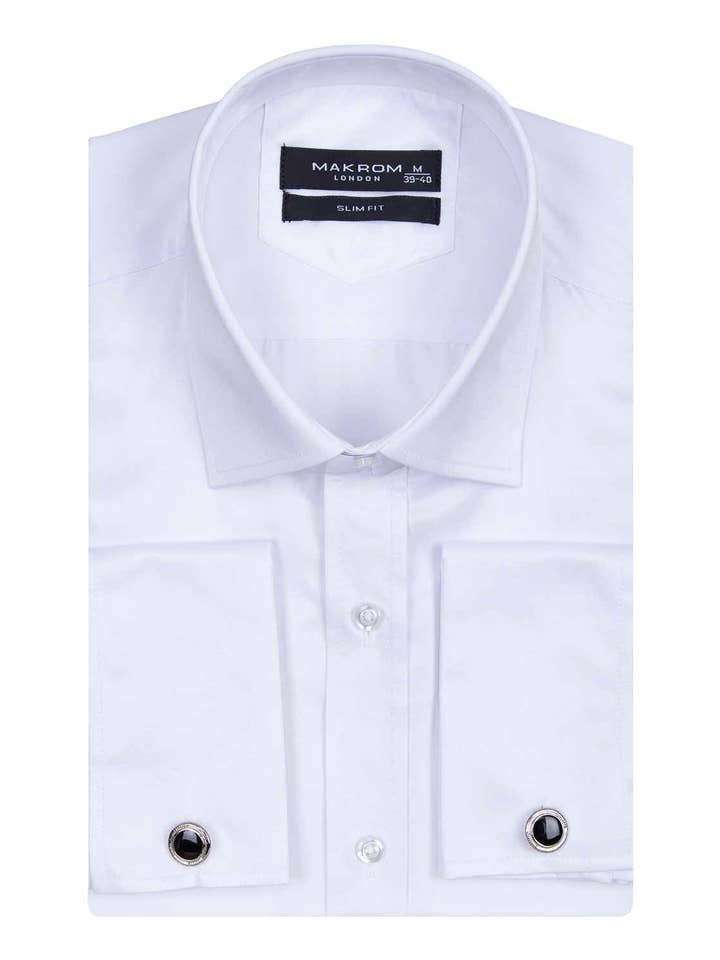 White Plain Double Cuff Shirt for wholesale by Makrom