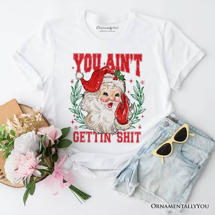 Vit Tomtens stygga lista T-shirt, Rolig Du får inget tröja för wholesale på Faire