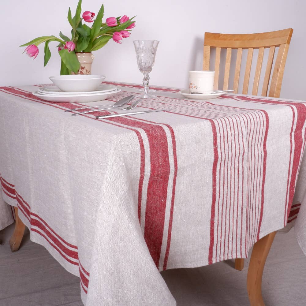 NorraVilla – wholesale Tablecloth – Linen Tablecloth Village Burgundy - Christmas Provence style3