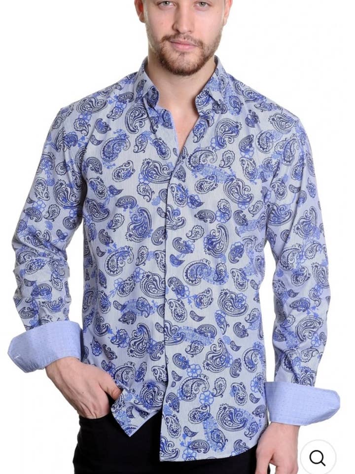 Chemise bleue et violette de Ken pour la vente par Fiona Secret Closet