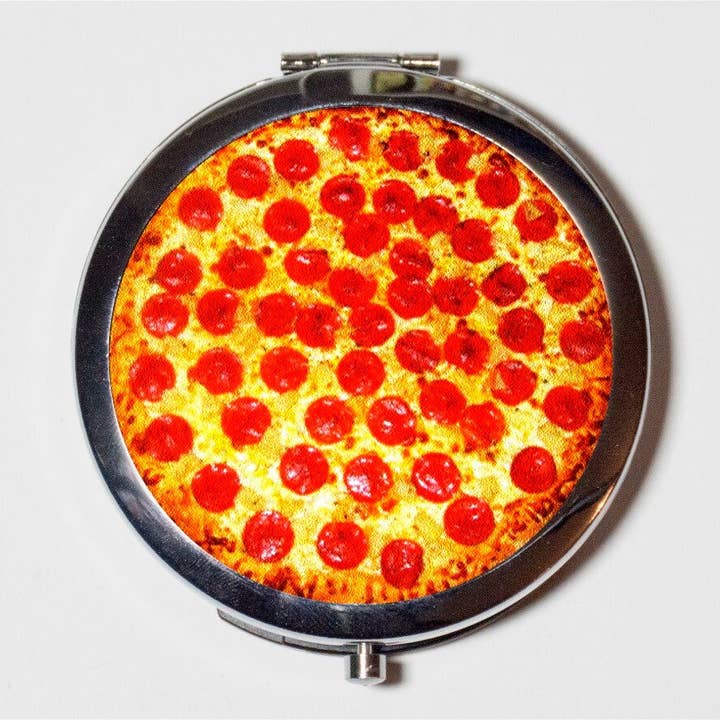 Pizza Compact Mirror - Food Pop Art Kitsch - Make Up Pocket Mirror for Cosmetics for wholesale by FringePop