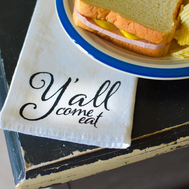 The Y’all Come Eat Dinner Napkin/Hand Towel for wholesale by Down South House & Home