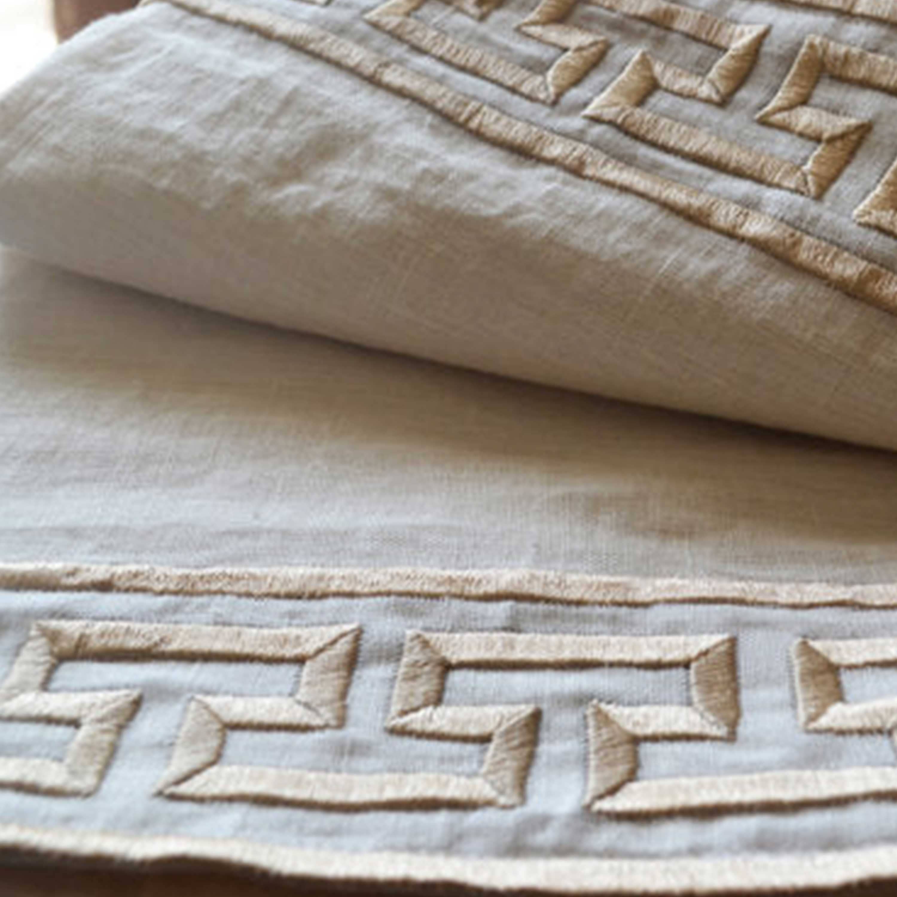 Amore Beauté - Wholesale Curtain - Ivory Linen Curtain with Exquisite Greek key Trim Embroidery4