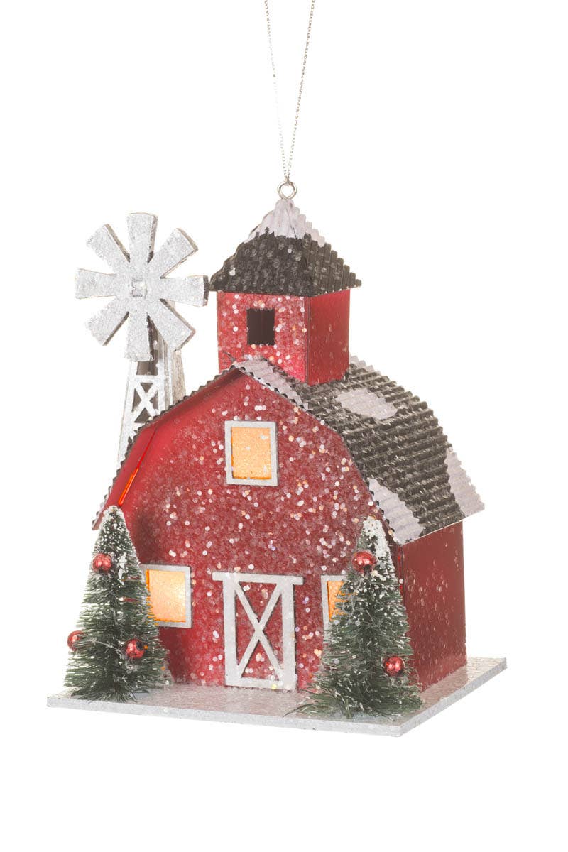 Starlight Collection - Wholesale Ornament - NEW-Red/White Led Gambrel Roof Barn Ornament3