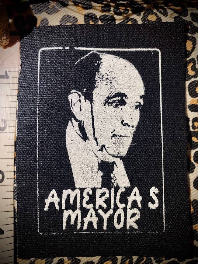 melting Rudolph Giuliani "America's Mayor" patch. for wholesale by Three Raccoons