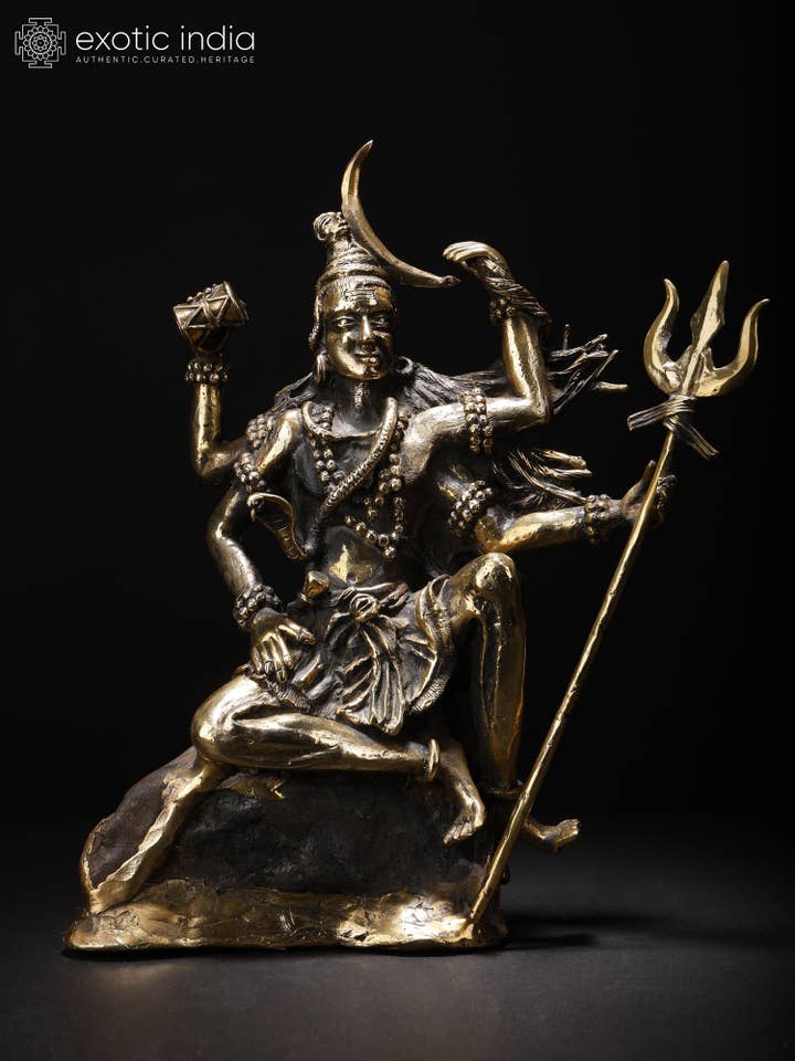 11" Four Armed Sitting Lord Shiva | Original Sculpture for wholesale by Exotic India Art
