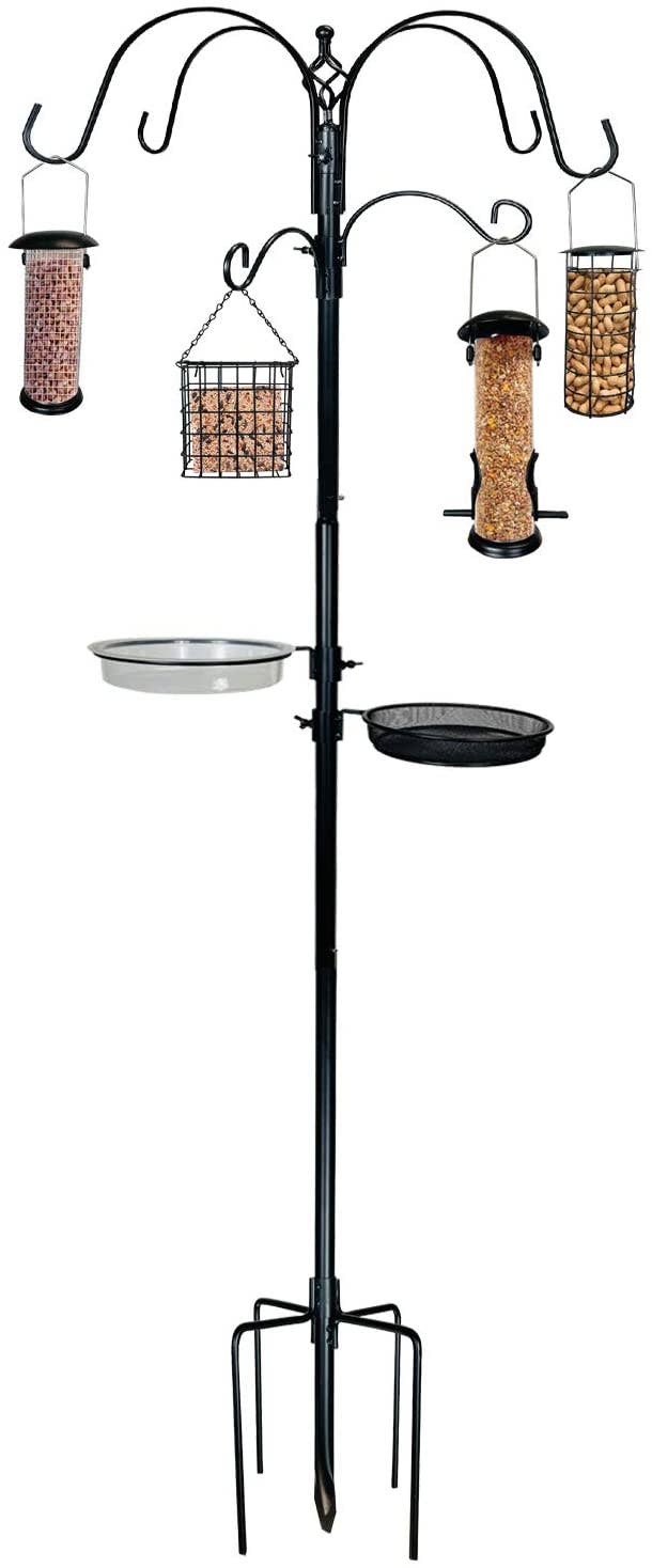 Ashman Online - Wholesale Bird Feeder - Ashman Deluxe Premium Bird Feeding Station, 22" Wide x 91" Tall (82 inch Above Ground) Black with 4 Multiple Hooks and 4 Bird Feeders Hanging Kit.4