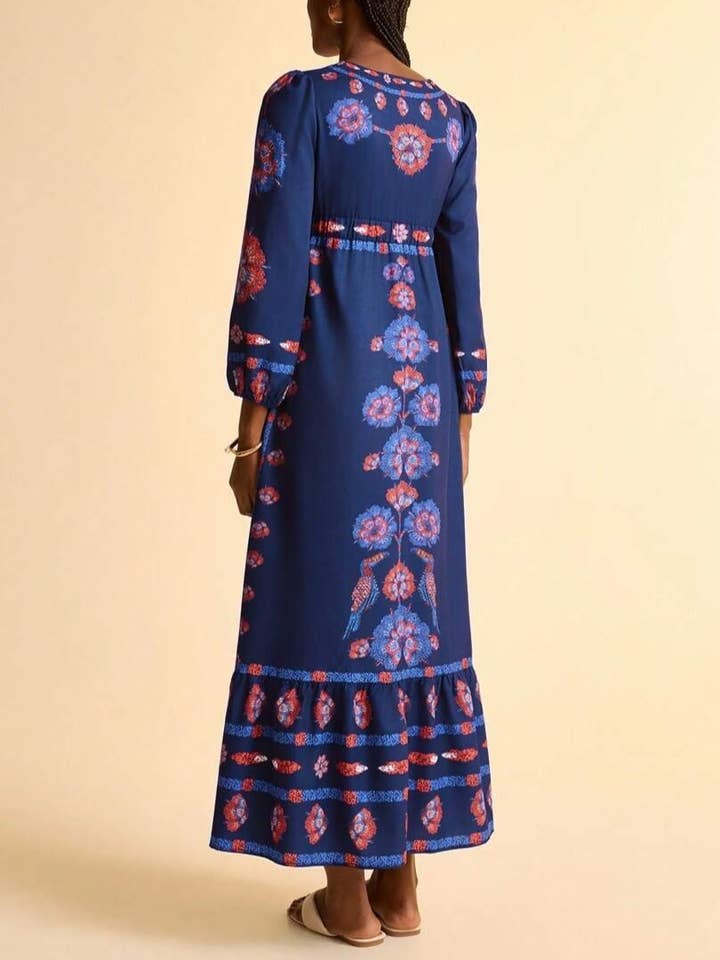 Rosa Clothing - Wholesale Dress - Women's - Boho Ethnic Paisley Floral Print Flowy Fall Dress5