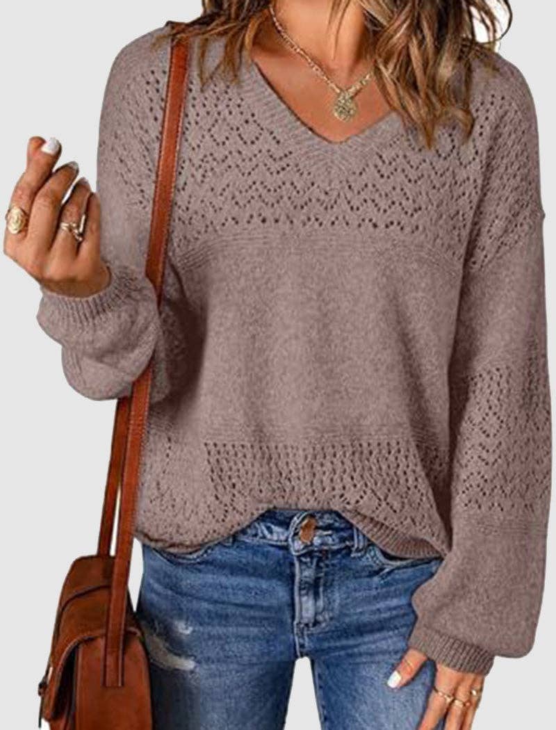 Masyal - Vente Pull en maille – femme - Pull à col en V découpé en tricot9