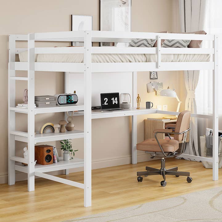 Wooden Twin Loft Bed With Shelves, Desk & Writing Board for wholesale by VTNG50