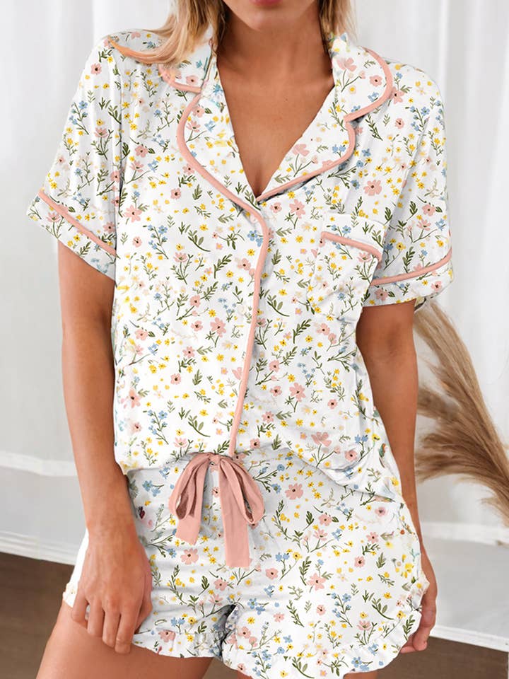 Little Daisy Closet - Wholesale Sleepwear Set - Women's - LDC Floral Casual Short Sleeve Two piece Pajamas