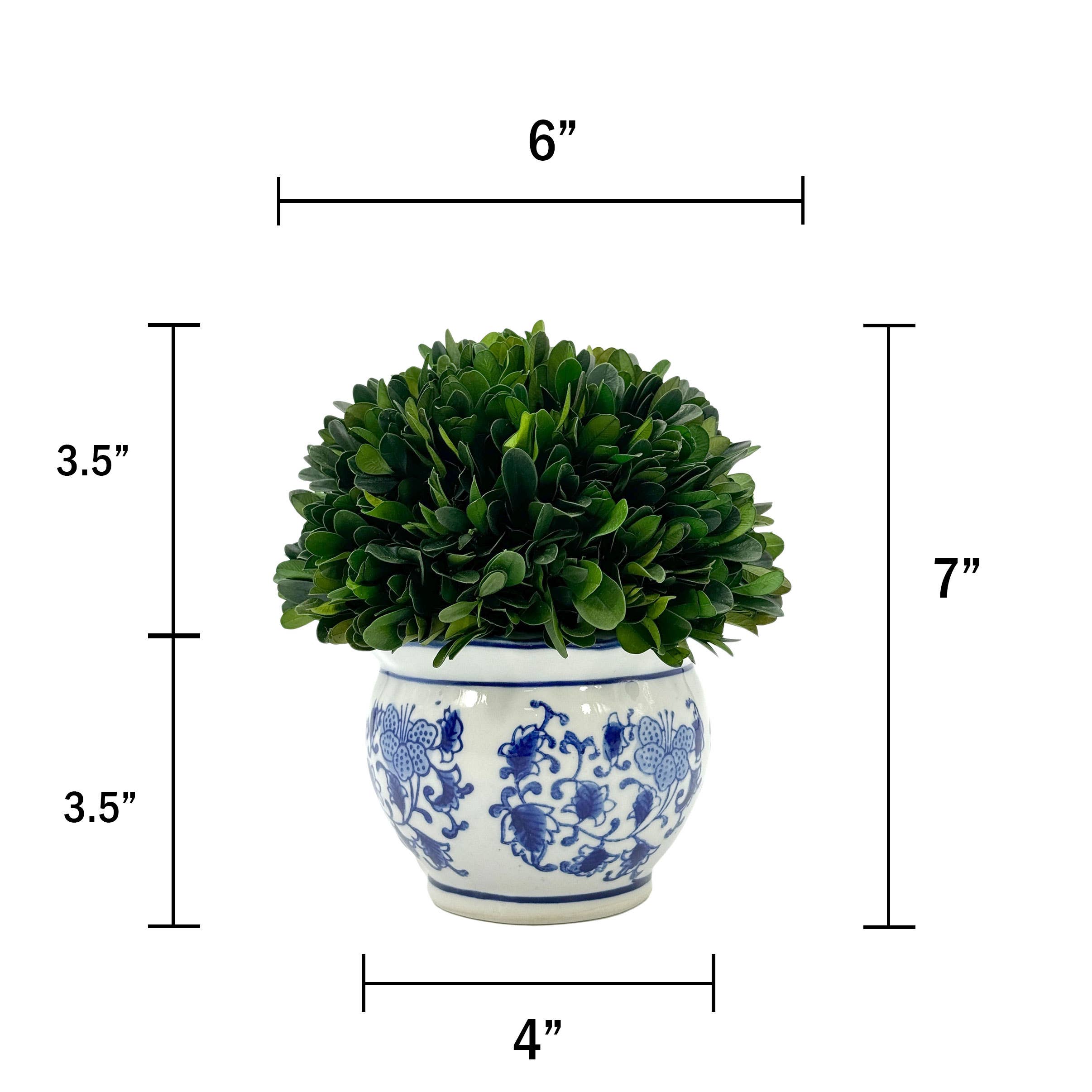 Galt International Company - Wholesale Kunstplant - Buxusbol-topiary in ronde blauw-witte keramische pot1