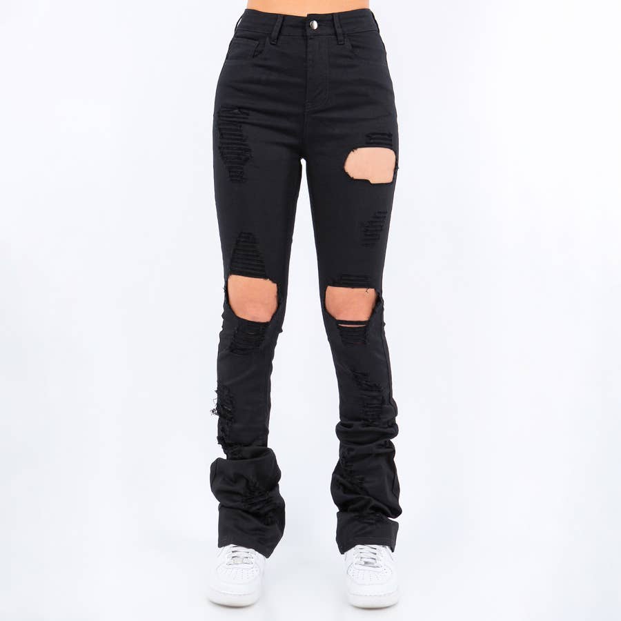  Stacked Sweatpants for Women Drawstring Elastic Waist Joggers  Trousers Baggy Wide Leg Pants with Pockets Black : Clothing, Shoes & Jewelry