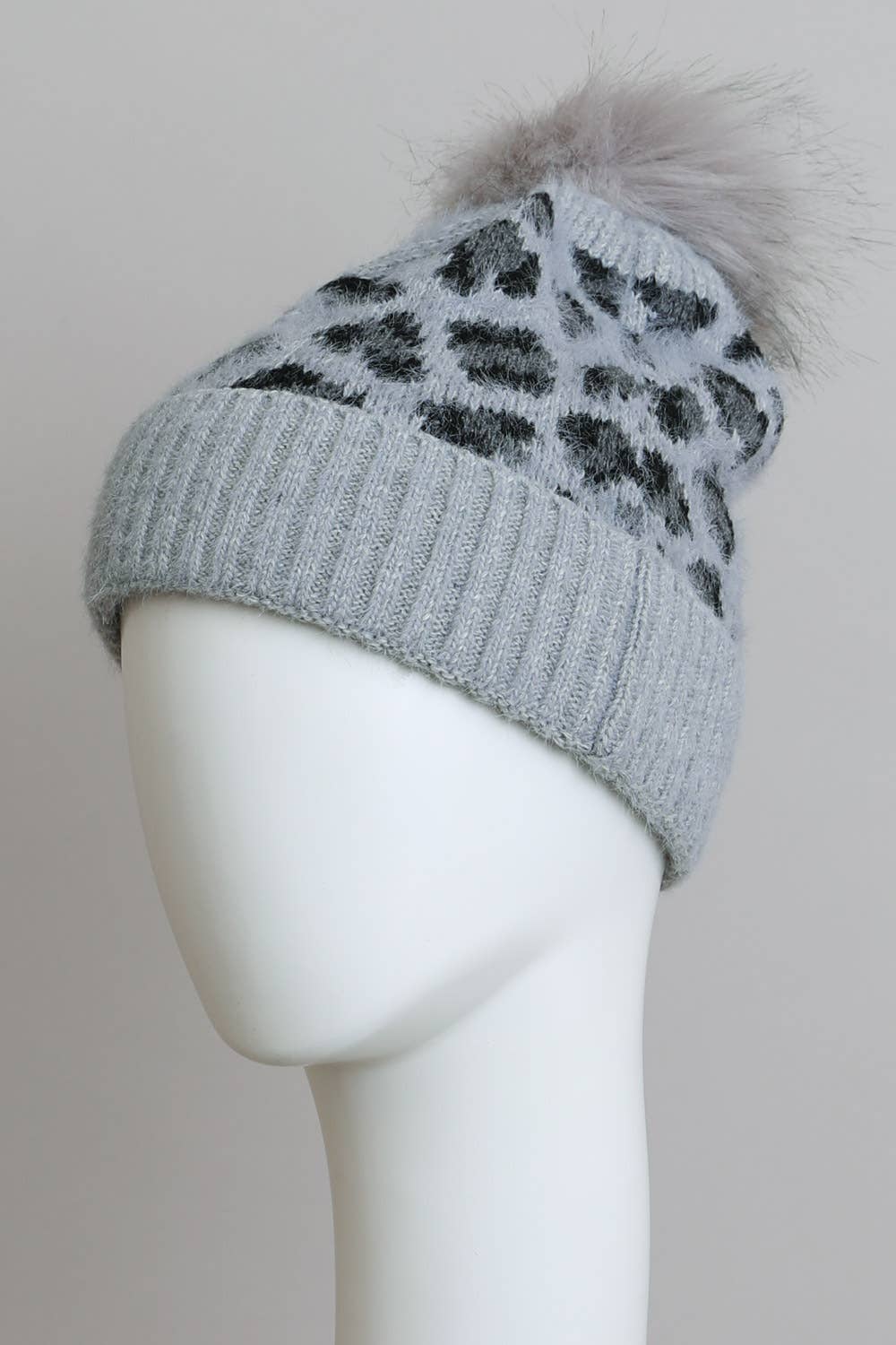 Leto Accessories - Vente Bonnet – femme - Bonnet tricot léopard avec pompon en fausse fourrure - 5 couleurs1