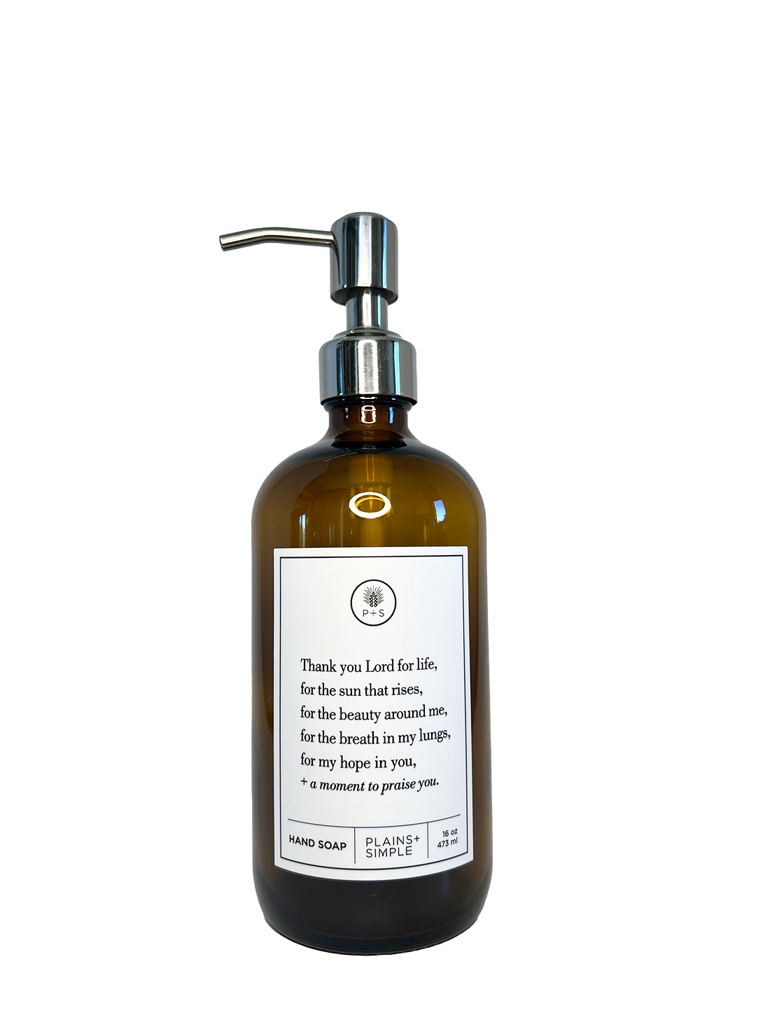 Plains + Simple - Wholesale Soap Dispenser - Thank You Lord Amber Glass Reusable Soap/Lotion Dispenser0