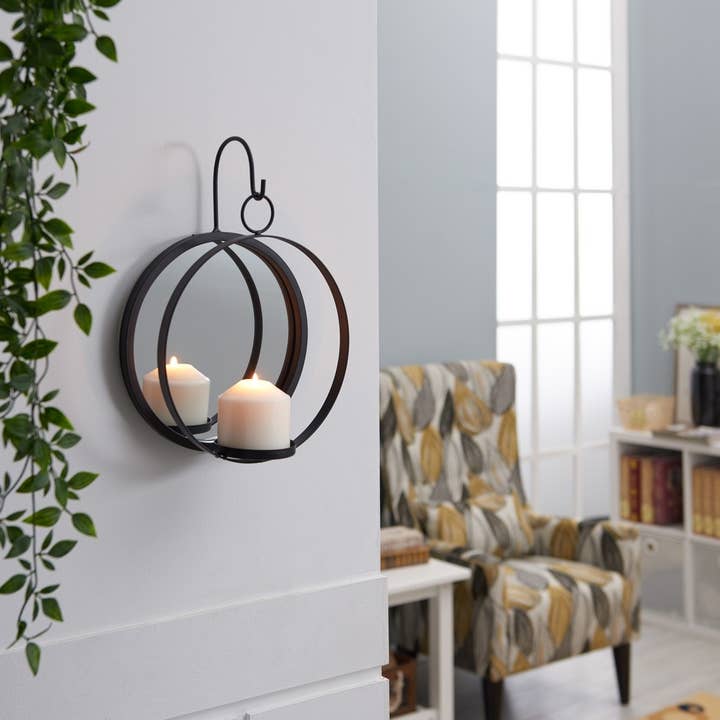Danya B - Wholesale Sconce - Round Wrought Iron Pillar Candle Sconce with Mirror3